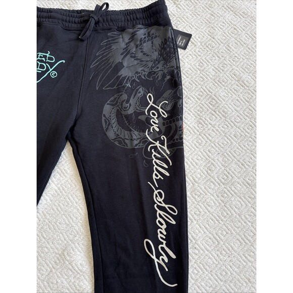 Ed Hardy Mens Love Kills Slowly Tiger Double Sided Sweatpants Black Sz L - Picture 3 of 9